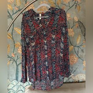 Pilcro Red and Blue Patterned Burton Down Blouse M